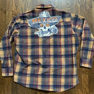 Big Yank Vintage Flannel XL Mexico Patch Plaid Pattern Long Sleeve 100% Cotton‎